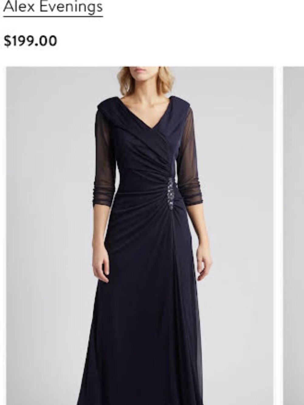 Alex Evenings Pleated Portrait Chiffon Gown / NWT